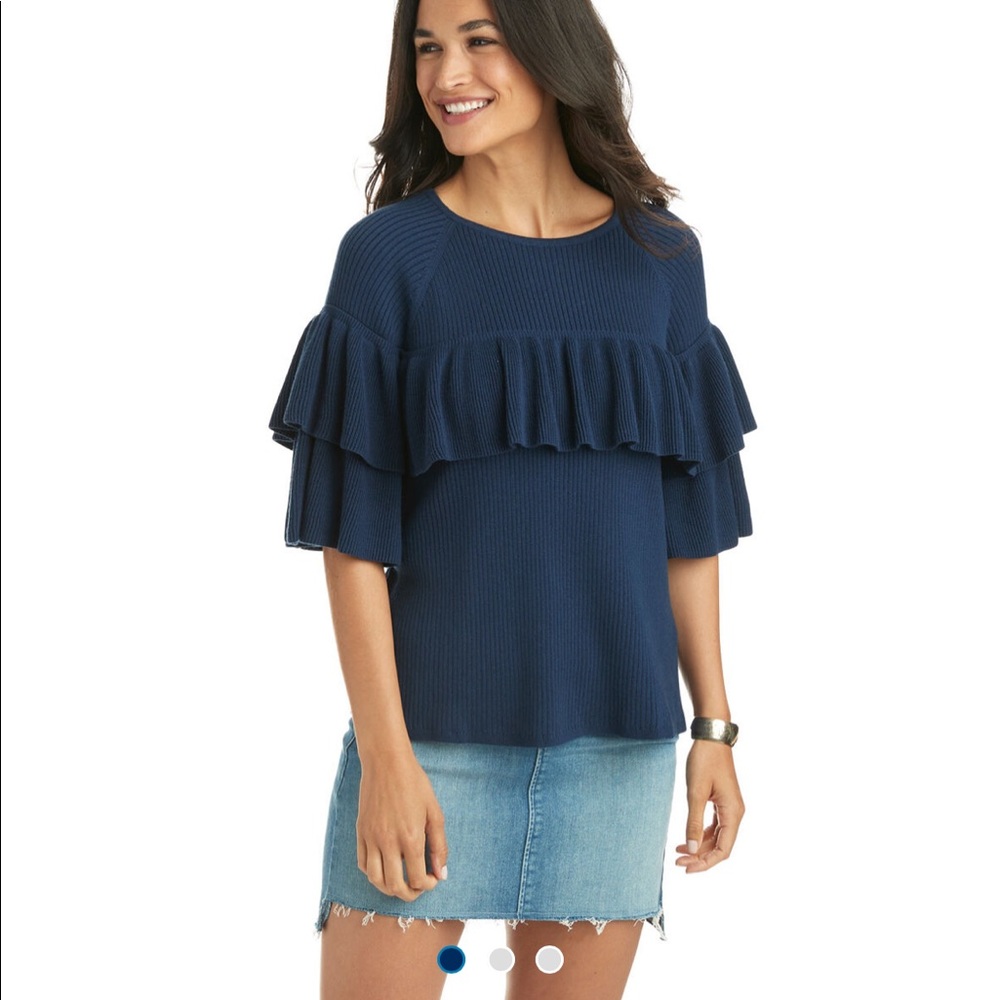 Vineyard Vines Navy Ribbed Ruffle Sweater size small silk blend